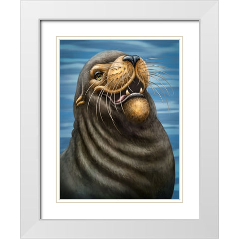 SeaLion White Modern Wood Framed Art Print with Double Matting by LaMontagne, Patrick