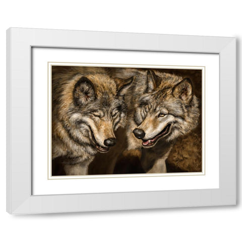 Two Wolves White Modern Wood Framed Art Print with Double Matting by LaMontagne, Patrick