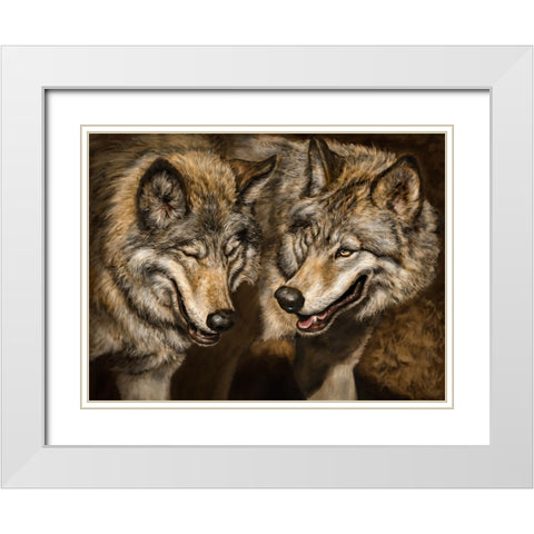 Two Wolves White Modern Wood Framed Art Print with Double Matting by LaMontagne, Patrick