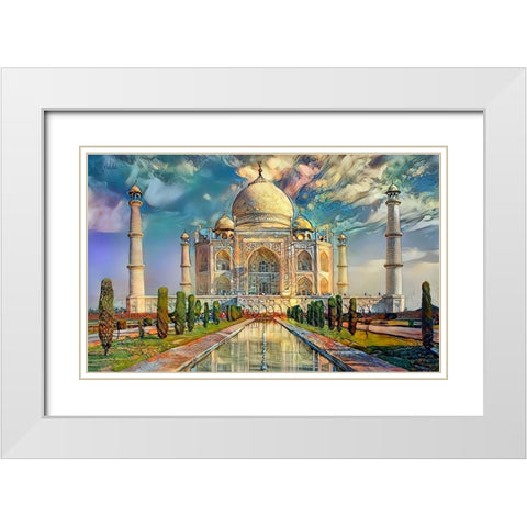 Agra Uttar Pradesh India Taj Mahal White Modern Wood Framed Art Print with Double Matting by Gavidia, Pedro