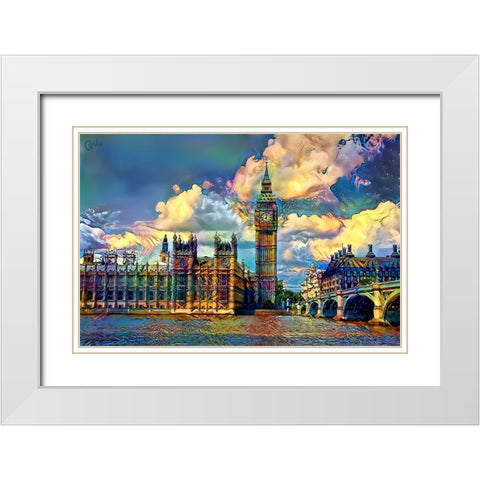 London England Big Ben and Parliament White Modern Wood Framed Art Print with Double Matting by Gavidia, Pedro