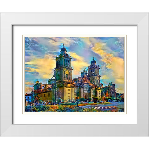 Mexico City Metropolitan Cathedral White Modern Wood Framed Art Print with Double Matting by Gavidia, Pedro