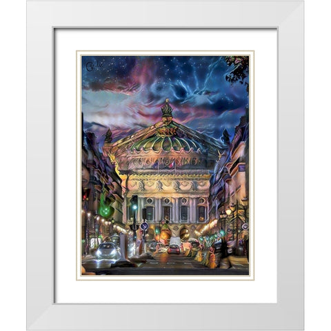 Paris France Opera Garnier at dusk White Modern Wood Framed Art Print with Double Matting by Gavidia, Pedro