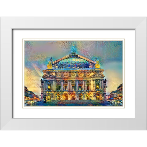 Paris France Opera Garnier White Modern Wood Framed Art Print with Double Matting by Gavidia, Pedro
