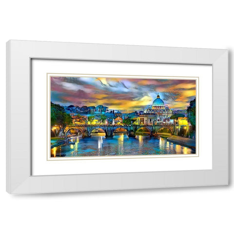 Vatican City Saint Peter Basilica and bridge by night White Modern Wood Framed Art Print with Double Matting by Gavidia, Pedro