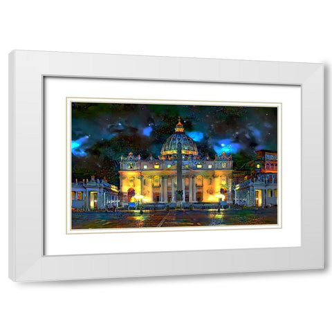 Vatican City Saint Peter Basilica at night White Modern Wood Framed Art Print with Double Matting by Gavidia, Pedro