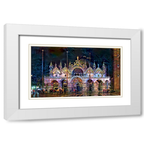 Venice Italy Patriarchal Cathedral Basilica of Saint Mark at night White Modern Wood Framed Art Print with Double Matting by Gavidia, Pedro