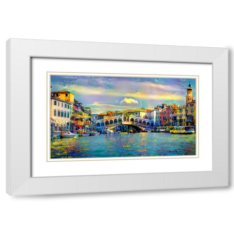 Venice Italy Rialto Bridge White Modern Wood Framed Art Print with Double Matting by Gavidia, Pedro