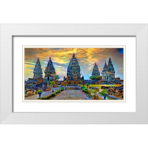 Yogyakarta Indonesia Prambanan temple White Modern Wood Framed Art Print with Double Matting by Gavidia, Pedro