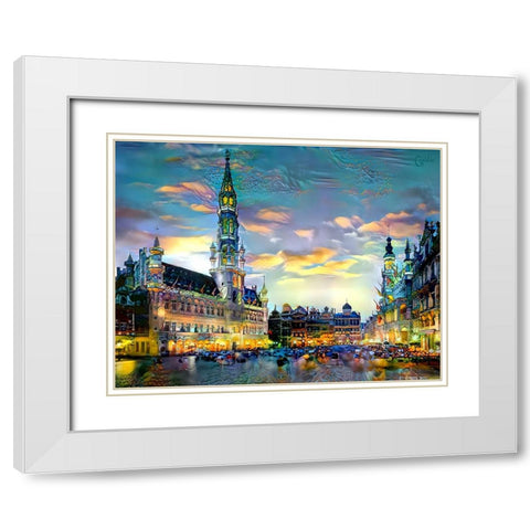 Brussels Belgium Night White Modern Wood Framed Art Print with Double Matting by Gavidia, Pedro