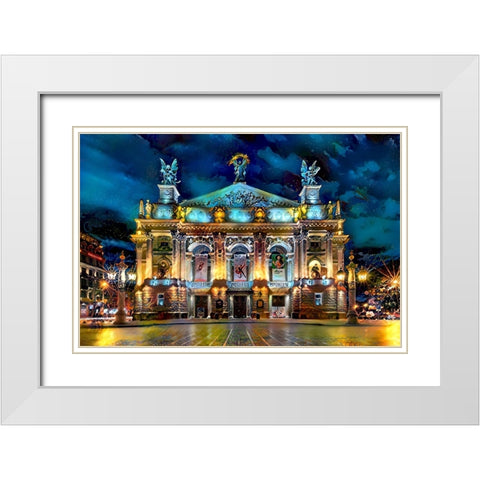Leopolis Ukraine Opera White Modern Wood Framed Art Print with Double Matting by Gavidia, Pedro