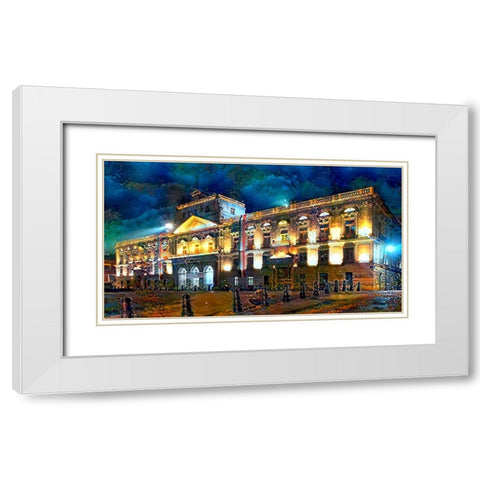 Mexico City Palace of Mines Night White Modern Wood Framed Art Print with Double Matting by Gavidia, Pedro