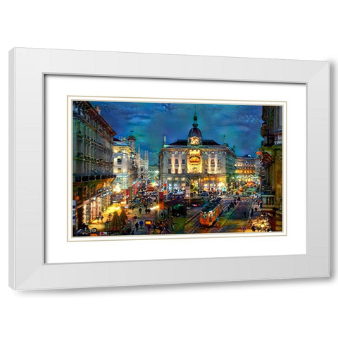 Milan Italy Piazza Cardusio Night White Modern Wood Framed Art Print with Double Matting by Gavidia, Pedro