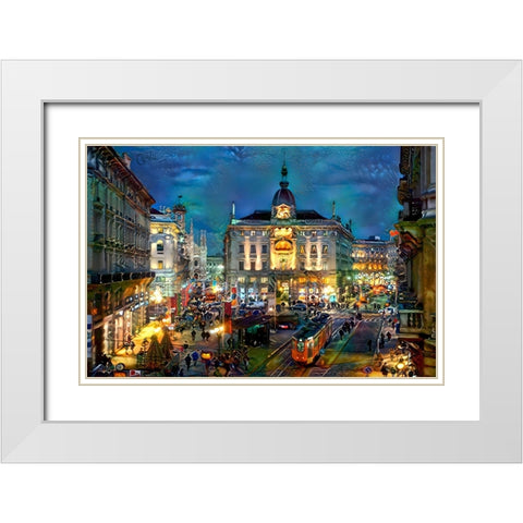 Milan Italy Piazza Cardusio Night White Modern Wood Framed Art Print with Double Matting by Gavidia, Pedro