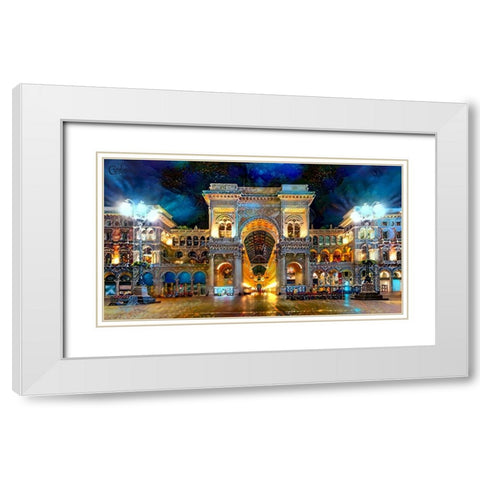 Milan Italy Vitorio Emanuel II Night 2022 White Modern Wood Framed Art Print with Double Matting by Gavidia, Pedro