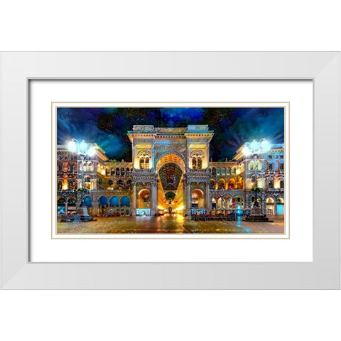 Milan Italy Vitorio Emanuel II Night 2022 White Modern Wood Framed Art Print with Double Matting by Gavidia, Pedro