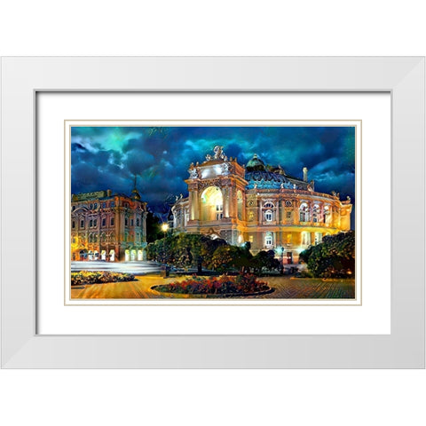 Odessa Ukraine Opera and Ballet Theater Night White Modern Wood Framed Art Print with Double Matting by Gavidia, Pedro