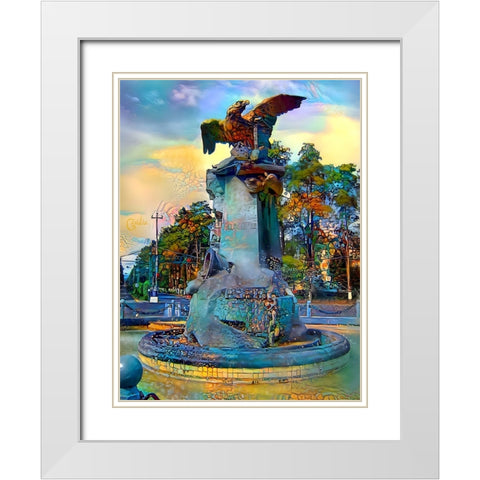 Toluca Mexio Fountain Eagle-Firmado White Modern Wood Framed Art Print with Double Matting by Gavidia, Pedro