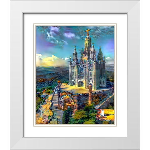Barcelona Spain Tibidabo Church White Modern Wood Framed Art Print with Double Matting by Gavidia, Pedro