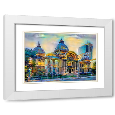 Bucharest Romania CEC Palace White Modern Wood Framed Art Print with Double Matting by Gavidia, Pedro