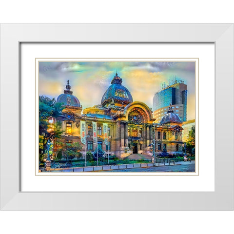Bucharest Romania CEC Palace White Modern Wood Framed Art Print with Double Matting by Gavidia, Pedro