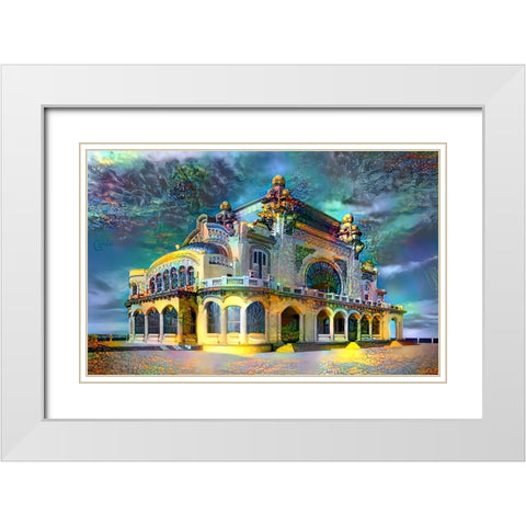 Constanta Romania Casino Promenade White Modern Wood Framed Art Print with Double Matting by Gavidia, Pedro