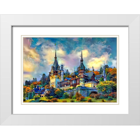 Sinai Romania Peles Castle White Modern Wood Framed Art Print with Double Matting by Gavidia, Pedro