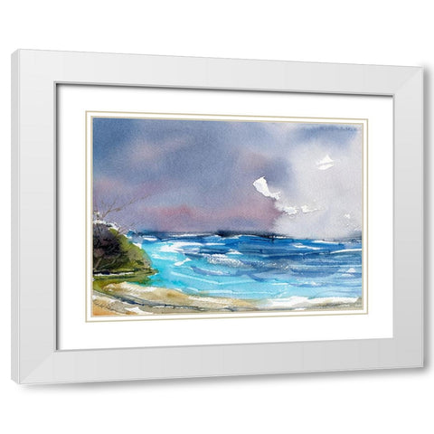Wave Beach White Modern Wood Framed Art Print with Double Matting by Randy Noble Fine Art