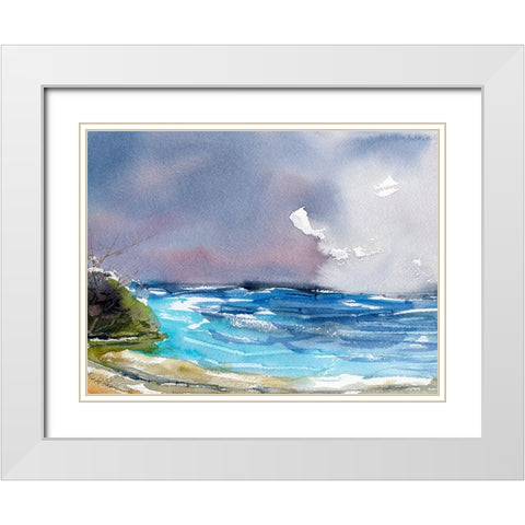 Wave Beach White Modern Wood Framed Art Print with Double Matting by Randy Noble Fine Art