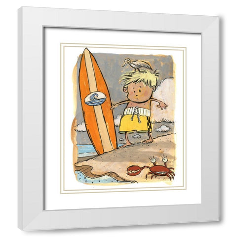 First Surf White Modern Wood Framed Art Print with Double Matting by Randy Noble Fine Art