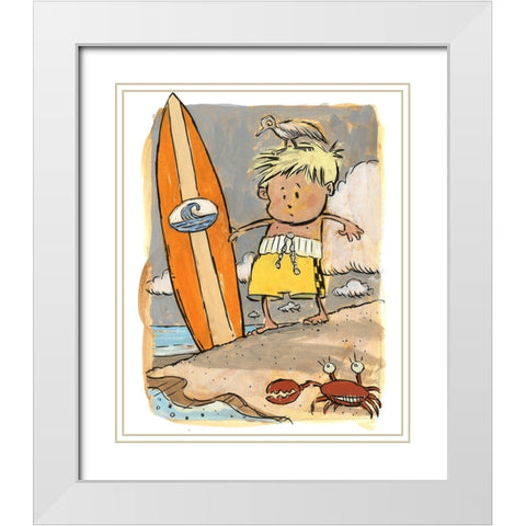 First Surf White Modern Wood Framed Art Print with Double Matting by Randy Noble Fine Art