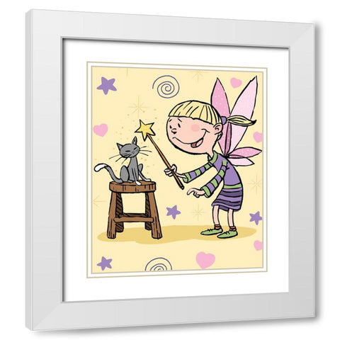 Magic Cat White Modern Wood Framed Art Print with Double Matting by Randy Noble Fine Art