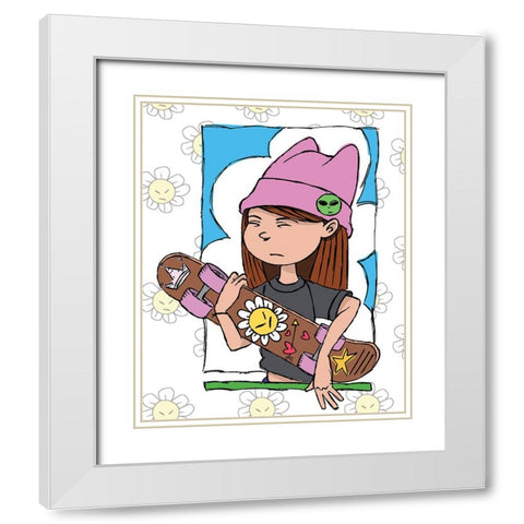 Skate Girl White Modern Wood Framed Art Print with Double Matting by Randy Noble Fine Art
