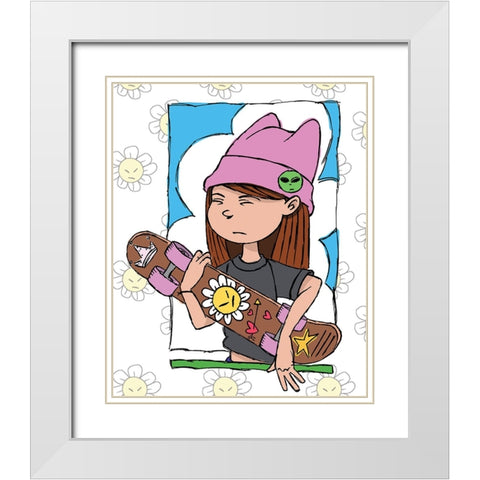 Skate Girl White Modern Wood Framed Art Print with Double Matting by Randy Noble Fine Art