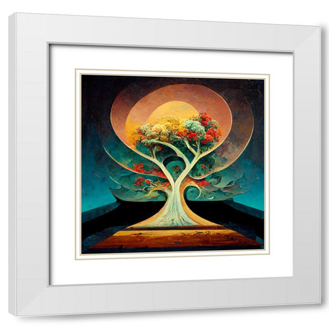 A001 Tree Of Life White Modern Wood Framed Art Print with Double Matting by Heere, Ray