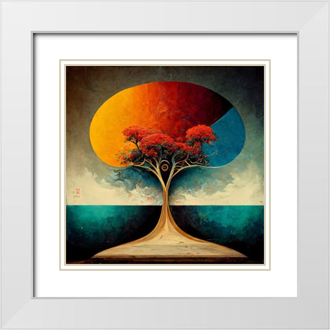 A004 Tree Of Life White Modern Wood Framed Art Print with Double Matting by Heere, Ray
