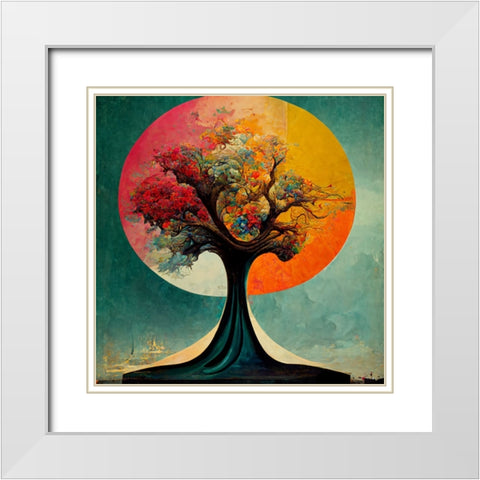 A005 Tree Of Life White Modern Wood Framed Art Print with Double Matting by Heere, Ray
