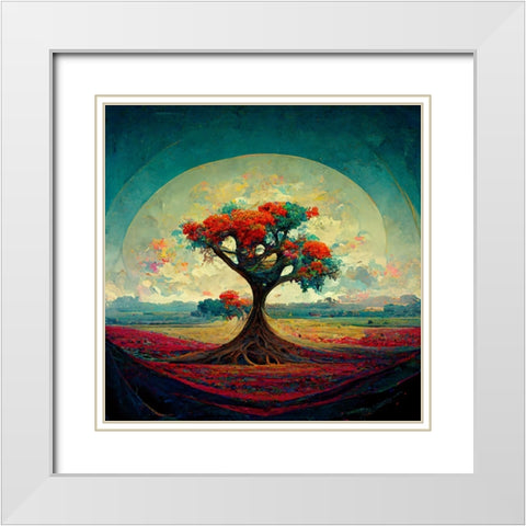A006 Tree Of Life White Modern Wood Framed Art Print with Double Matting by Heere, Ray