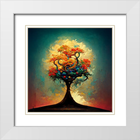 A007 Tree Of Life White Modern Wood Framed Art Print with Double Matting by Heere, Ray