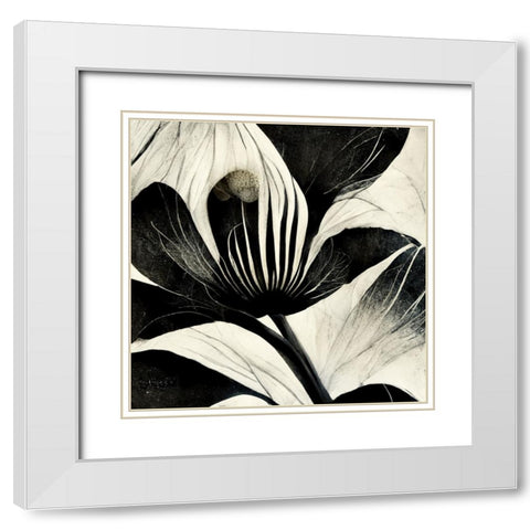 B006 Flowers Black White White Modern Wood Framed Art Print with Double Matting by Heere, Ray