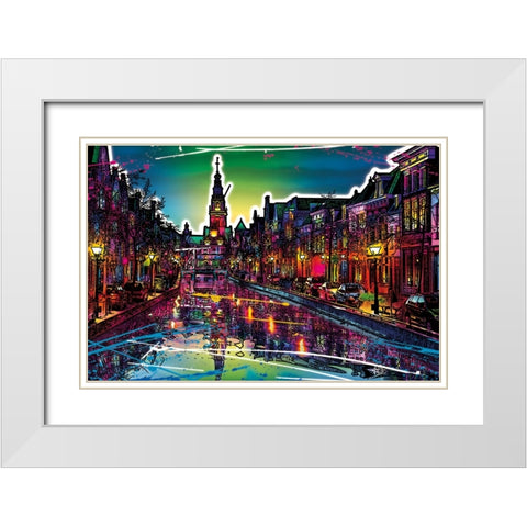 C006 Colorful Cityview Of Dutch City Of Alkmaar White Modern Wood Framed Art Print with Double Matting by Heere, Ray