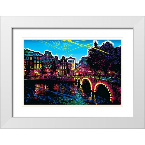 C007 Colorful Cityview Of Amsterdam Herengracht White Modern Wood Framed Art Print with Double Matting by Heere, Ray