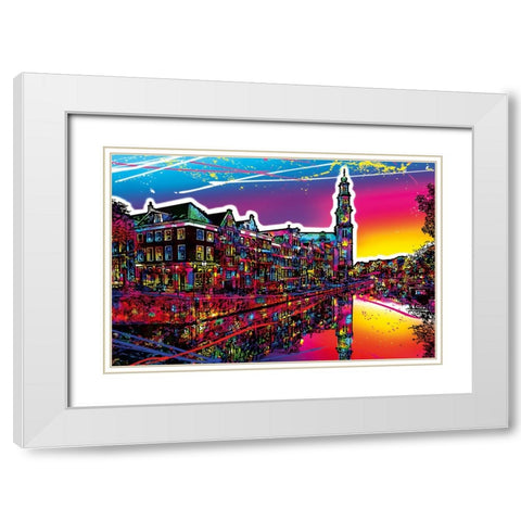 C008 Colorful Cityview Of Amsterdam Westertoren White Modern Wood Framed Art Print with Double Matting by Heere, Ray
