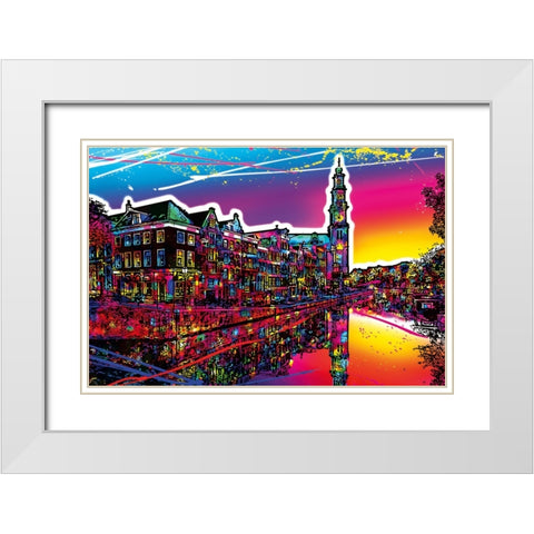 C008 Colorful Cityview Of Amsterdam Westertoren White Modern Wood Framed Art Print with Double Matting by Heere, Ray