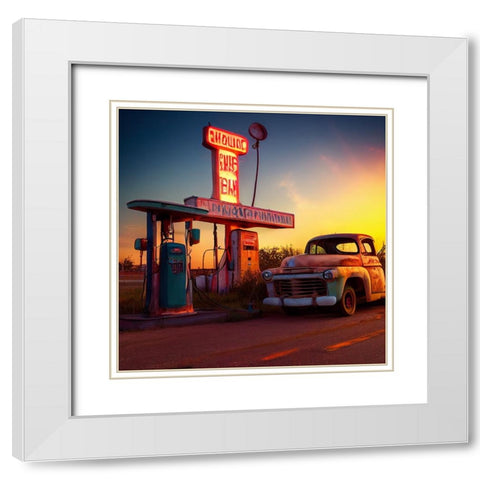 F001 Route 66 White Modern Wood Framed Art Print with Double Matting by Heere, Ray