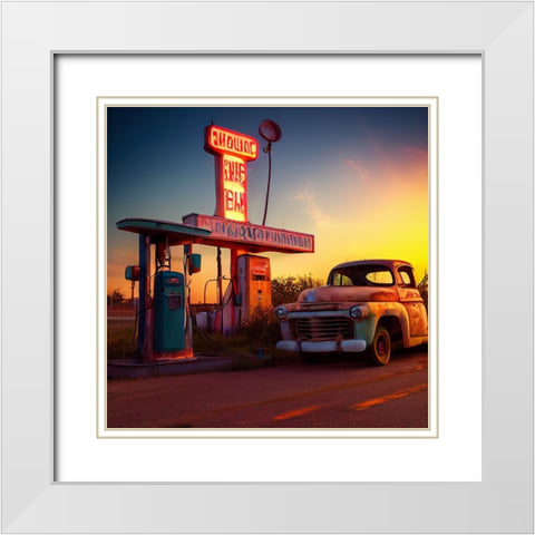 F001 Route 66 White Modern Wood Framed Art Print with Double Matting by Heere, Ray