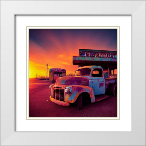 F007 Route 66 White Modern Wood Framed Art Print with Double Matting by Heere, Ray