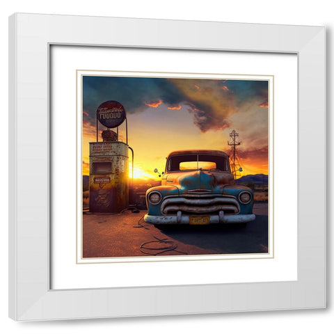 F008 Route 66 White Modern Wood Framed Art Print with Double Matting by Heere, Ray