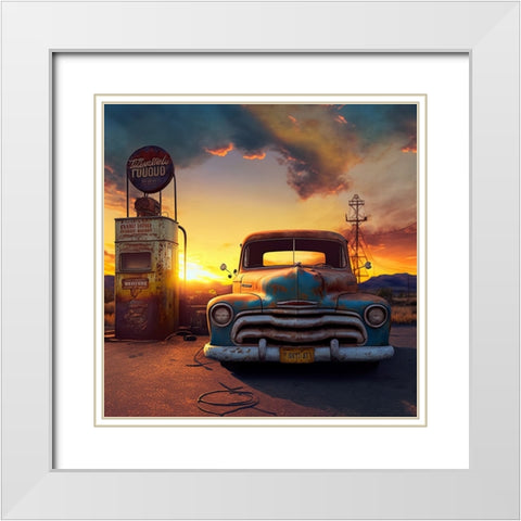 F008 Route 66 White Modern Wood Framed Art Print with Double Matting by Heere, Ray