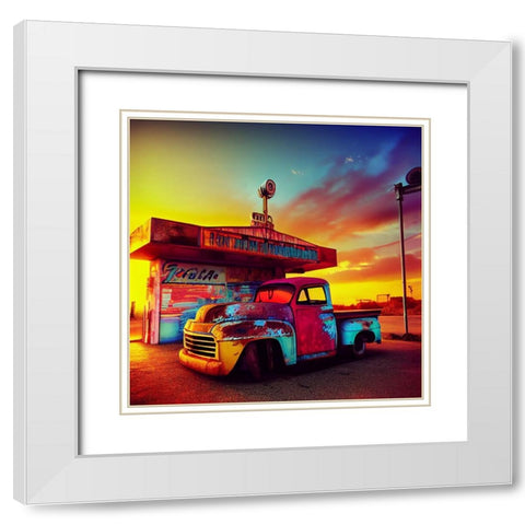 F009 Route 66 White Modern Wood Framed Art Print with Double Matting by Heere, Ray